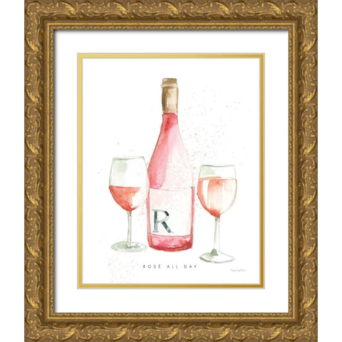 Pop the Cork II Gold Ornate Wood Framed Art Print with Double Matting by Charro, Mercedes Lopez