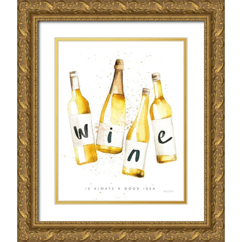 Pop the Cork IV Gold Ornate Wood Framed Art Print with Double Matting by Charro, Mercedes Lopez