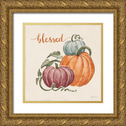 Harvest Jewels IV Pumpkins Sq Gold Ornate Wood Framed Art Print with Double Matting by Penner, Janelle