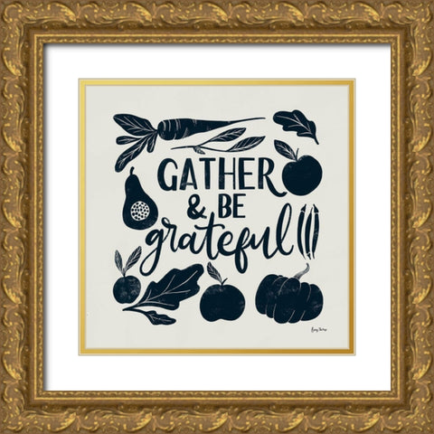 Harvest Lettering III Blue Gold Ornate Wood Framed Art Print with Double Matting by Thorns, Becky