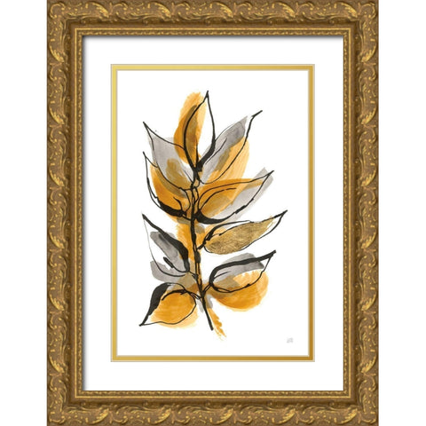 Amber Leaves I Gold Ornate Wood Framed Art Print with Double Matting by Paschke, Chris