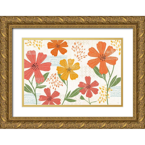 Mod Floral I Gold Ornate Wood Framed Art Print with Double Matting by Charron, Veronique