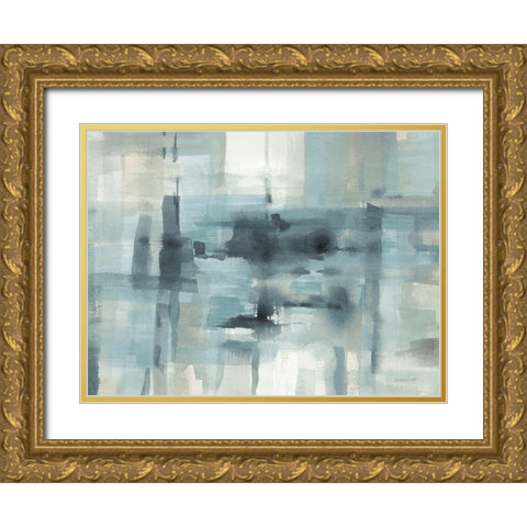 Liquid Structure Tranquil Aqua Crop Gold Ornate Wood Framed Art Print with Double Matting by Nai, Danhui