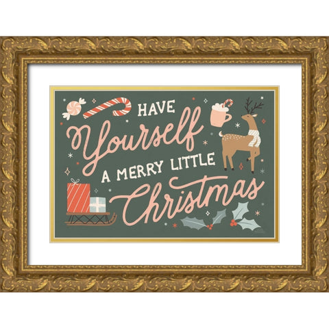 Reindeer Holiday I Gold Ornate Wood Framed Art Print with Double Matting by Marshall, Laura