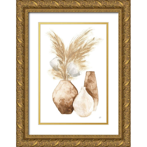 Vase Gray Pods Gold Ornate Wood Framed Art Print with Double Matting by Paschke, Chris