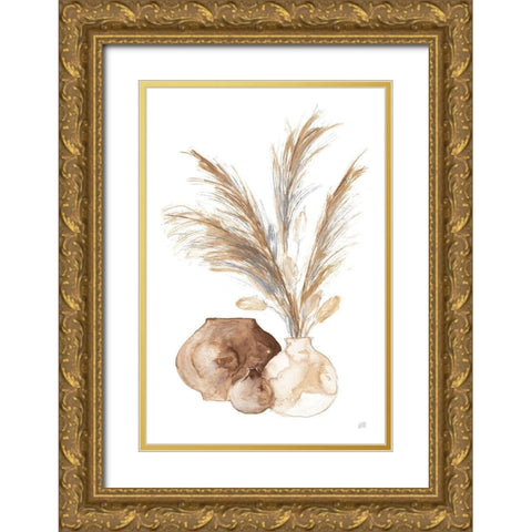 Vase Pampas Gold Ornate Wood Framed Art Print with Double Matting by Paschke, Chris