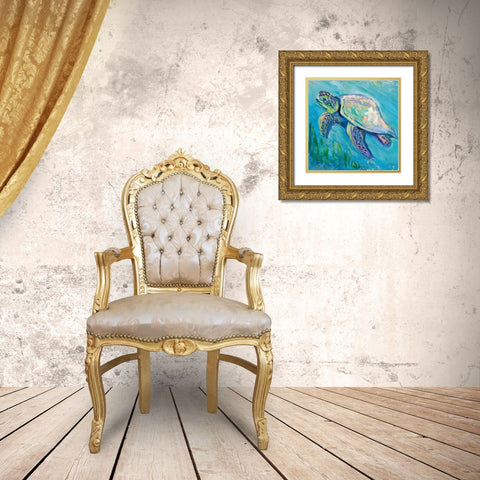 Sea Turtle Swim Light Flipped Gold Ornate Wood Framed Art Print with Double Matting by Vertentes, Jeanette
