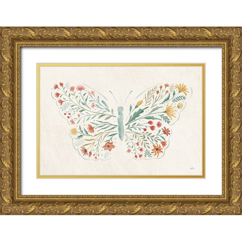 Wildflower Vibes Butterfly Gold Ornate Wood Framed Art Print with Double Matting by Penner, Janelle