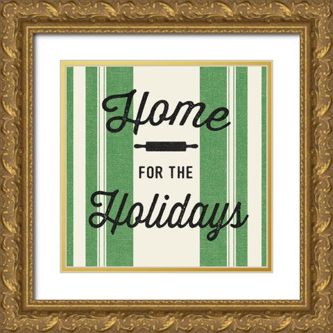 Heartland Holiday I v2 Green Gold Ornate Wood Framed Art Print with Double Matting by Wild Apple Portfolio
