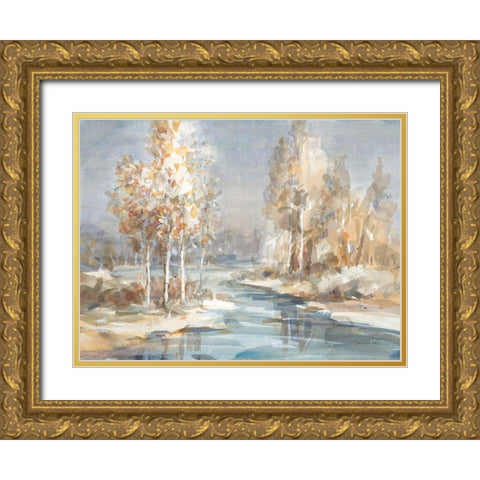 Flowing River Gold Ornate Wood Framed Art Print with Double Matting by Nai, Danhui