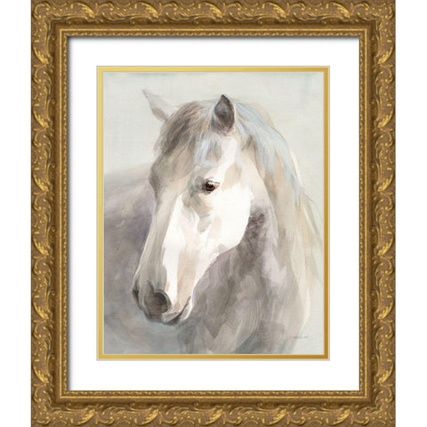 Gentle Horse Crop Gold Ornate Wood Framed Art Print with Double Matting by Nai, Danhui