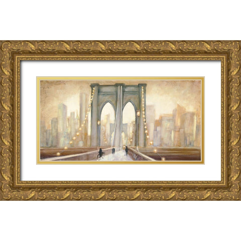 Bridge to New York Dusk Gold Ornate Wood Framed Art Print with Double Matting by Purinton, Julia