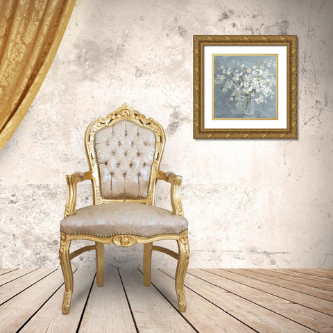 Fresh White Bouquet Gray Crop Gold Ornate Wood Framed Art Print with Double Matting by Nai, Danhui