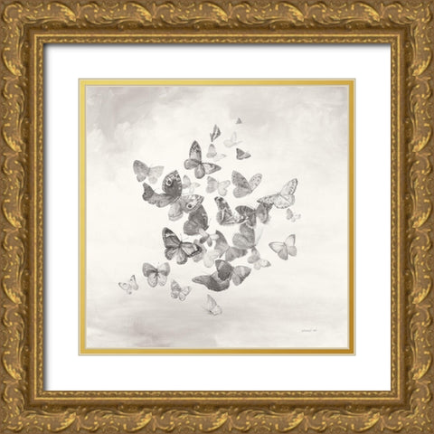 Beautiful Butterflies BW Gold Ornate Wood Framed Art Print with Double Matting by Nai, Danhui