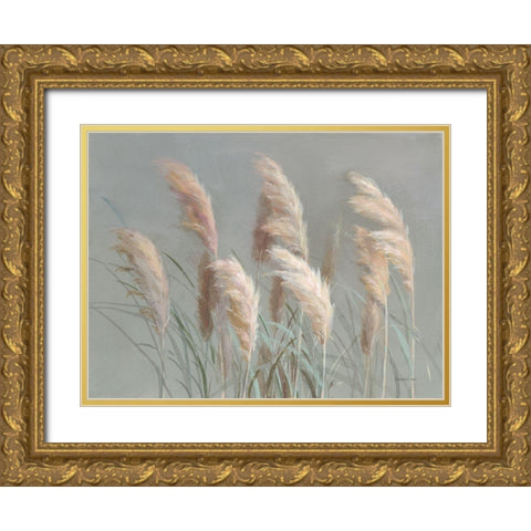 Pampas Grasses on Gray Gold Ornate Wood Framed Art Print with Double Matting by Nai, Danhui