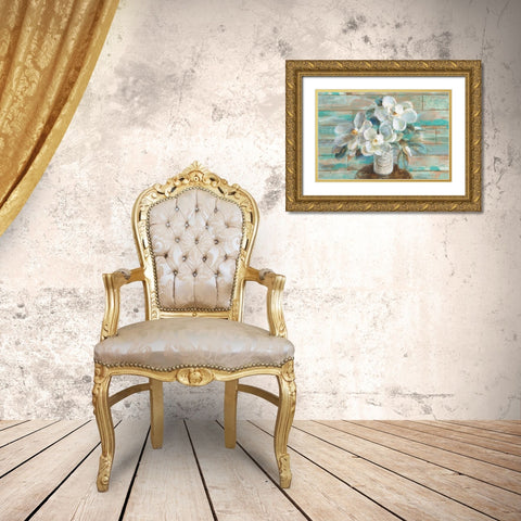 Sophies Magnolia Gold Ornate Wood Framed Art Print with Double Matting by Nai, Danhui