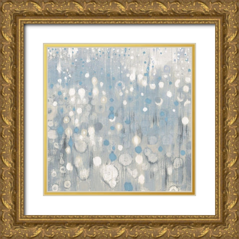 Rain Abstract VI Blue Gold Ornate Wood Framed Art Print with Double Matting by Nai, Danhui