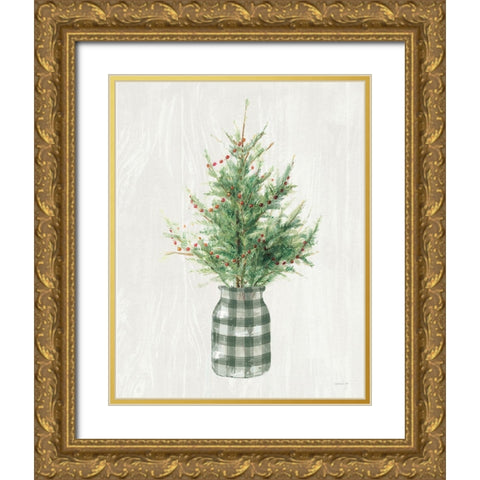 White and Bright Christmas Tree II Plaid Gold Ornate Wood Framed Art Print with Double Matting by Nai, Danhui