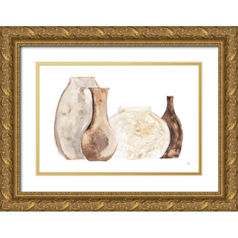 Neutral Vases II Gold Ornate Wood Framed Art Print with Double Matting by Paschke, Chris