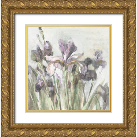 Spring Iris I Purple Gold Ornate Wood Framed Art Print with Double Matting by Nai, Danhui