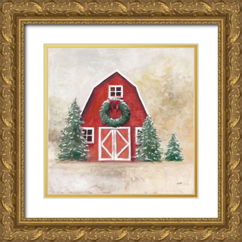 December Barn Gold Ornate Wood Framed Art Print with Double Matting by Purinton, Julia