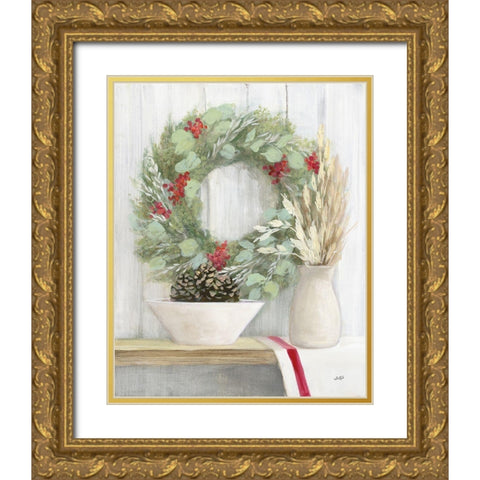 Natural Christmas I Gold Ornate Wood Framed Art Print with Double Matting by Purinton, Julia