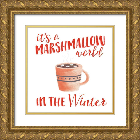 Cozy Winter VII Red Gold Ornate Wood Framed Art Print with Double Matting by Marshall, Laura