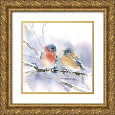 Bluebird Pair Gold Ornate Wood Framed Art Print with Double Matting by Pete, Katrina