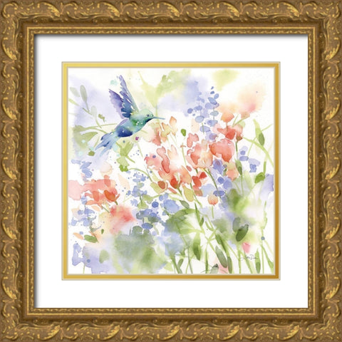 Hummingbird Meadow Gold Ornate Wood Framed Art Print with Double Matting by Pete, Katrina