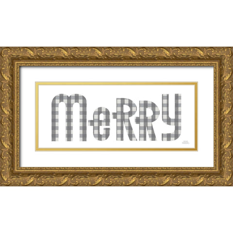 Retro Holiday Merry Gray Gold Ornate Wood Framed Art Print with Double Matting by Marshall, Laura