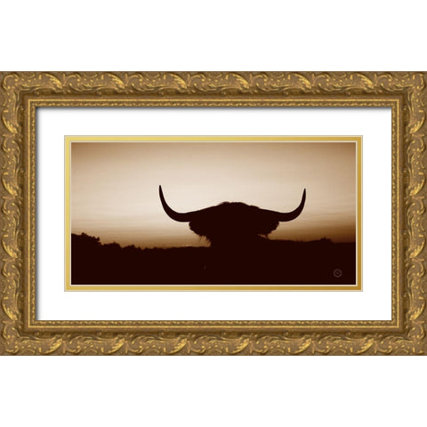 Bull Set Sepia Crop Gold Ornate Wood Framed Art Print with Double Matting by Larson, Nathan