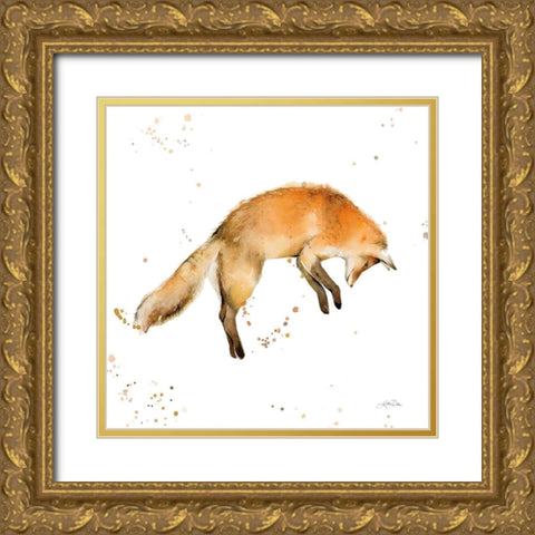 Jumping Fox Gold Ornate Wood Framed Art Print with Double Matting by Pete, Katrina