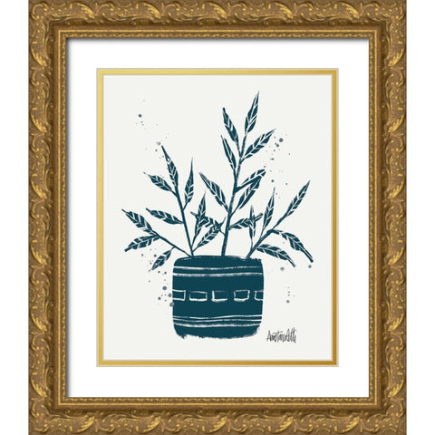 Monochrome Blue Botanical Sketches IX Gold Ornate Wood Framed Art Print with Double Matting by Tavoletti, Anne