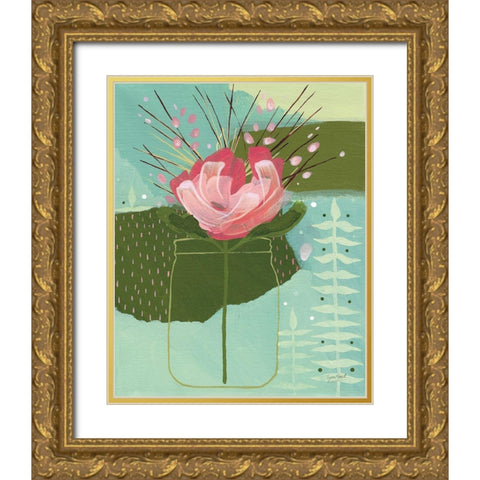 Rose I Gold Ornate Wood Framed Art Print with Double Matting by Mack, Lynn