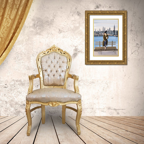 Girl in New York Gold Ornate Wood Framed Art Print with Double Matting by Escalante, Omar