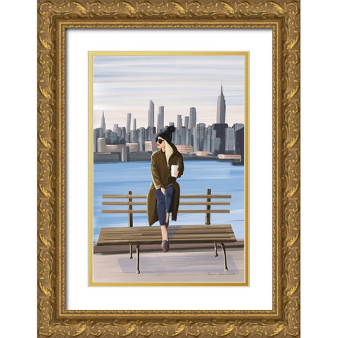 Girl in New York Gold Ornate Wood Framed Art Print with Double Matting by Escalante, Omar