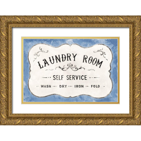 Laundry Day VII Bright Blue Gold Ornate Wood Framed Art Print with Double Matting by Nai, Danhui