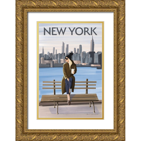 Girl in New York II Gold Ornate Wood Framed Art Print with Double Matting by Escalante, Omar