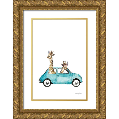 Giraffe Joy Ride III No Balloons Gold Ornate Wood Framed Art Print with Double Matting by Charro, Mercedes Lopez