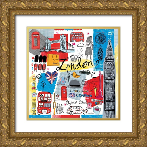 Traveling London Gold Ornate Wood Framed Art Print with Double Matting by Zaman, Farida