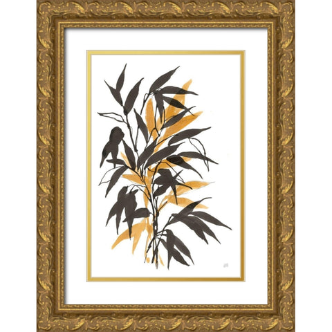 Amber Long Leaf I Gold Ornate Wood Framed Art Print with Double Matting by Paschke, Chris