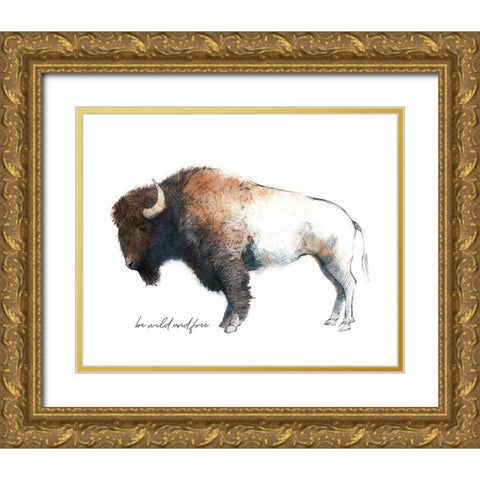 Wild Colorful Bison Dark Brown Gold Ornate Wood Framed Art Print with Double Matting by Tillmon, Avery