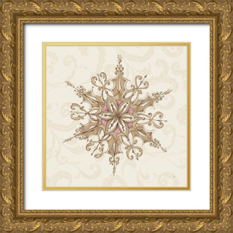 Elegant Season Snowflake I Pink Gold Ornate Wood Framed Art Print with Double Matting by Brissonnet, Daphne