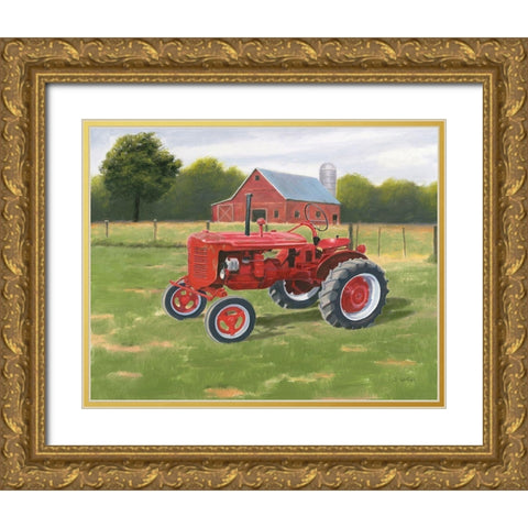 Vintage Tractor Gold Ornate Wood Framed Art Print with Double Matting by Wiens, James
