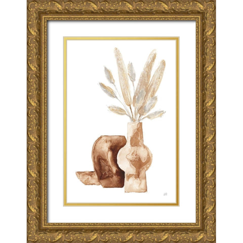 Earthy Vase Gray Bunny Tail Gold Ornate Wood Framed Art Print with Double Matting by Paschke, Chris
