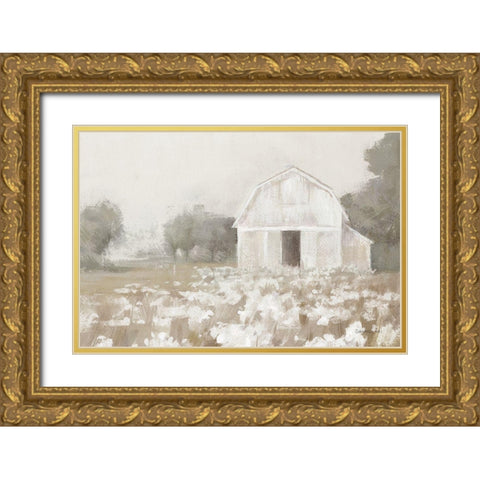 White Barn Meadow Neutral Crop Gold Ornate Wood Framed Art Print with Double Matting by Nai, Danhui