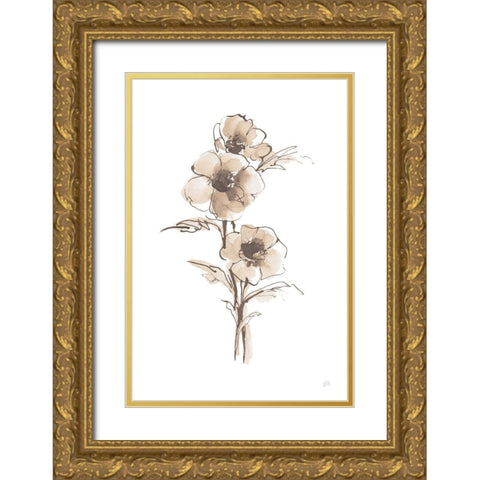 Wash Anemone II Neutral Gold Ornate Wood Framed Art Print with Double Matting by Paschke, Chris