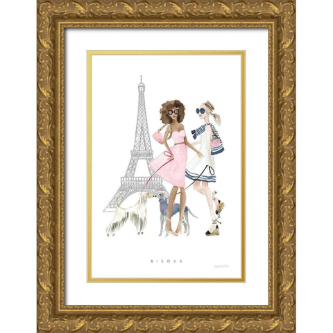 Paris Girlfriends I Pastel Gold Ornate Wood Framed Art Print with Double Matting by Charro, Mercedes Lopez