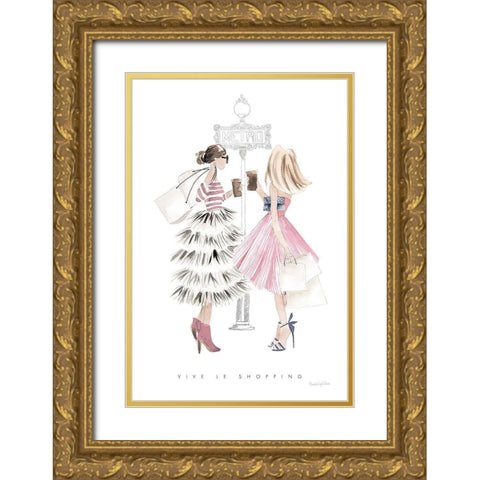 Paris Girlfriends II Pastel Gold Ornate Wood Framed Art Print with Double Matting by Charro, Mercedes Lopez