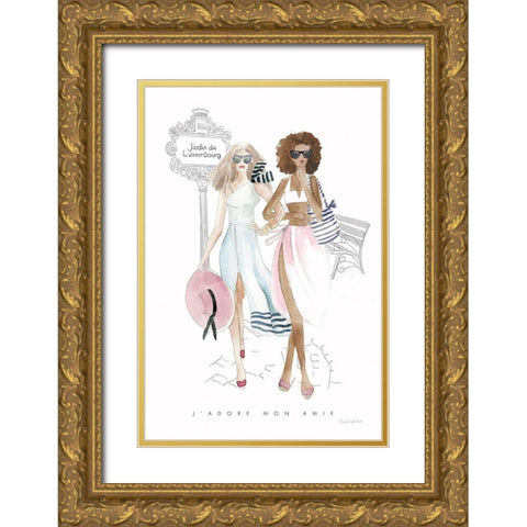 Paris Girlfriends IV Pastel Gold Ornate Wood Framed Art Print with Double Matting by Charro, Mercedes Lopez